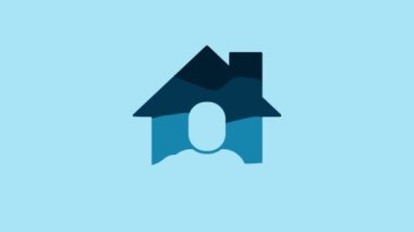 Blue Online working icon isolated on blue background. Freelancer man working on laptop at his house. Remote work. Distant job concept. 4K Video motion graphic animation .