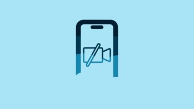 Blue Video camera Off on mobile screen icon isolated on blue background. No video. 4K Video motion graphic animation .
