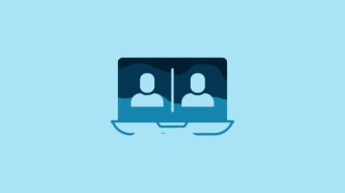 Blue Video chat conference icon isolated on blue background. Online meeting work form home. Remote project management. 4K Video motion graphic animation .