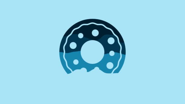 Blue Donut Sweet Glaze Icon Isolated Blue Background Video Motion — Stockvideo