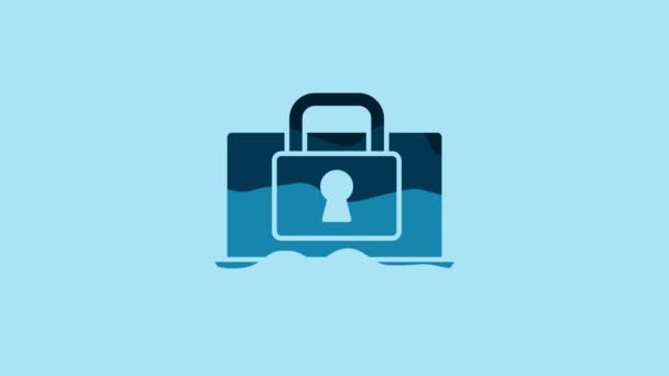 Blue Laptop Lock Icon Isolated Blue Background Computer Padlock Security — Stok video
