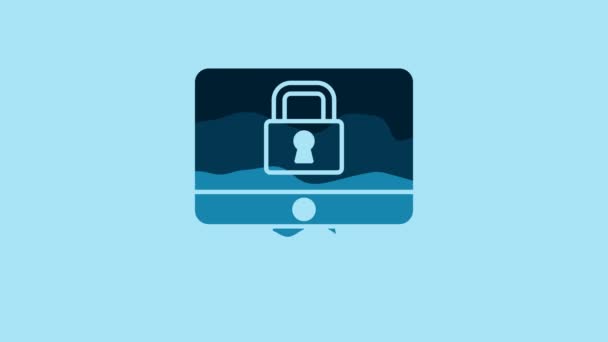 Blue Lock Computer Monitor Screen Icon Isolated Blue Background Security — Vídeo de stock
