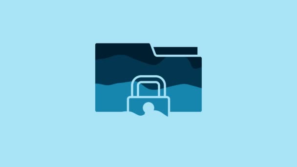Blue Folder Lock Icon Isolated Blue Background Closed Folder Padlock — Stockvideo