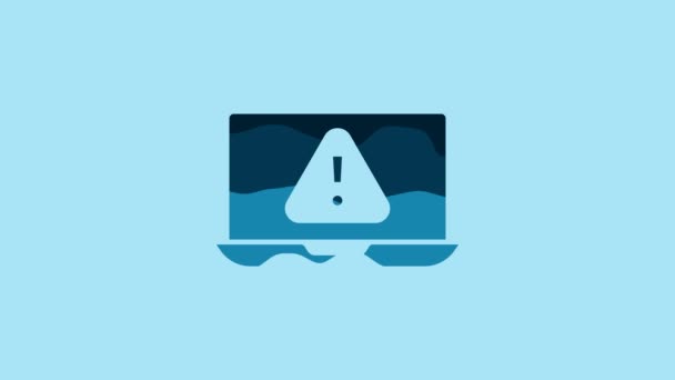 Blue Laptop Exclamation Mark Icon Isolated Blue Background Alert Message — Αρχείο Βίντεο