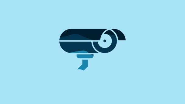 Blue Security Camera Icon Isolated Blue Background Video Motion Graphic — Αρχείο Βίντεο