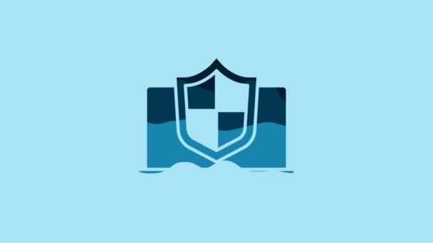 Blue Laptop Protected Shield Icon Isolated Blue Background Security Firewall — Vídeo de stock