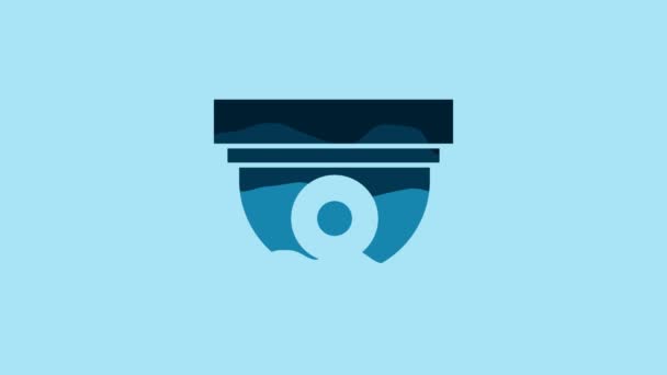 青の背景に隔離された青のセキュリティカメラアイコン 4Kビデオモーショングラフィックアニメーション — ストック動画