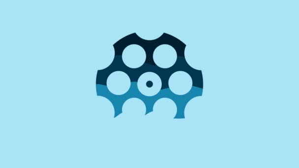 蓝色旋转汽缸图标隔离在蓝色背景上 4K视频运动图形动画 — 图库视频影像