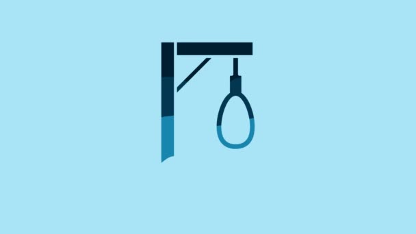 蓝色绞索环挂图标隔离在蓝色背景上 绳子绑在绞索上 绞死或私刑 4K视频运动图形动画 — 图库视频影像