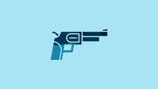 Blue Revolver Gun Icon Isolated Blue Background Video Motion Graphic — Vídeos de Stock