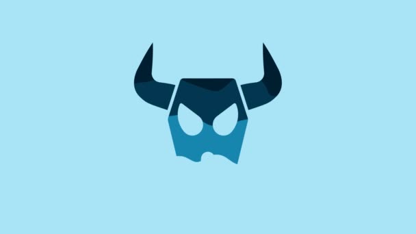 Blue Buffalo Skull Icon Isolated Blue Background Video Motion Graphic — Stock Video