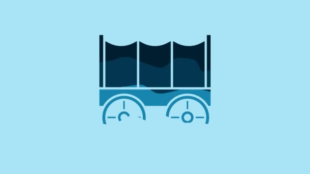 Blue Wild West Covered Wagon Icon Isolated Blue Background Video — Vídeos de Stock