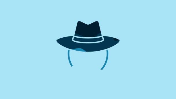 Blue Western Cowboy Hat Icon Isolated Blue Background Video Motion — Stockvideo