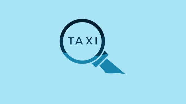 Blue Magnifying Glass Taxi Car Icon Isolated Blue Background Taxi — Αρχείο Βίντεο
