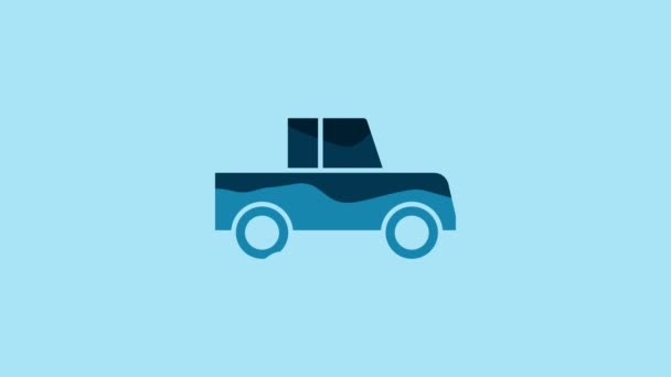 Blue Car Icon Isolated Blue Background Front View Video Motion — Stockvideo