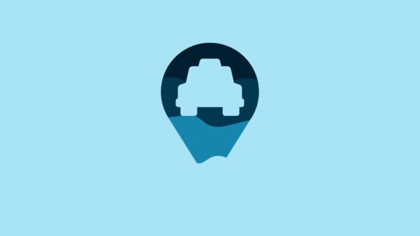 Blue Map Pointer Taxi Icon Isolated Blue Background Location Symbol — Vídeo de Stock