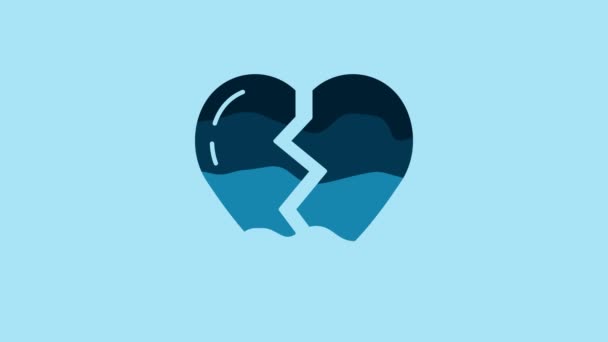 Blue Broken Heart Divorce Icon Isolated Blue Background Love Symbol — Stock video