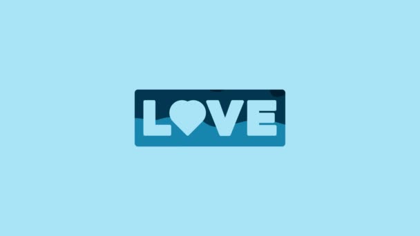 Ikon Teks Blue Love Diisolasi Pada Latar Belakang Biru Valentines — Stok Video
