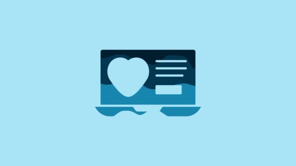 Blue Dating App Online Laptop Concept Icon Isolated Blue Background — Vídeo de Stock