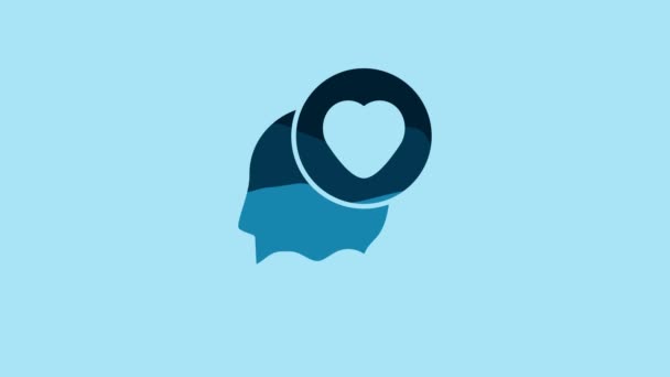 Blue Human Head Heart Icon Isolated Blue Background Love Concept — Video Stock