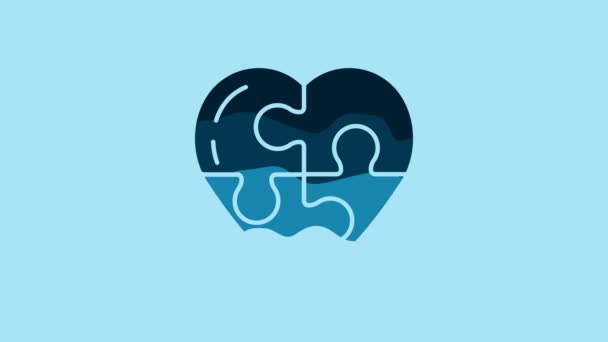 蓝色心脏图标隔离在蓝色背景 浪漫的象征连在一起 连在一起 激情和婚礼 情人节的象征 4K视频运动图形动画 — 图库视频影像
