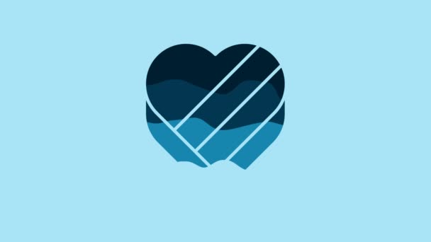Blue Candy Heart Shaped Box Bow Icon Isolated Blue Background — Stockvideo