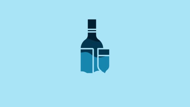 Blue Champagne Bottle Glass Icon Isolated Blue Background Video Motion — Stock video