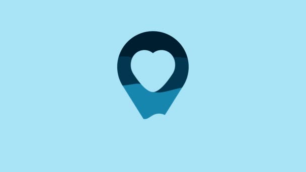 Blue Map Pointer Dengan Ikon Jantung Terisolasi Pada Latar Belakang — Stok Video