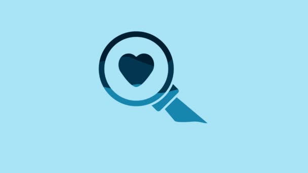Blue Search Heart Love Icon Isolated Blue Background Magnifying Glass — Stock videók