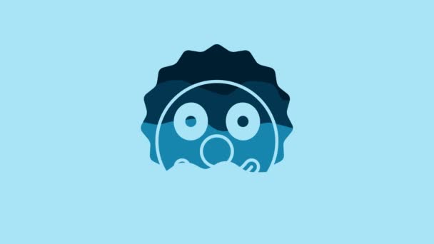 青色の背景に隔離された青のクラウンヘッドアイコン 4Kビデオモーショングラフィックアニメーション — ストック動画