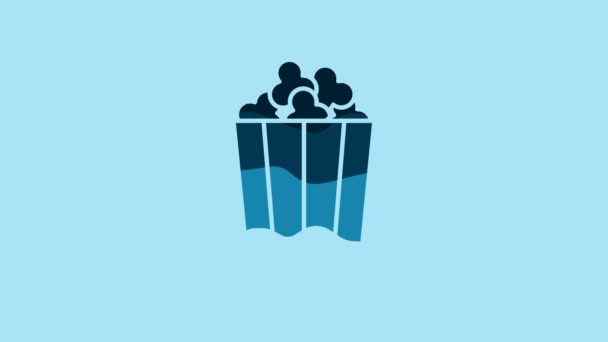 Blue Popcorn Cardboard Box Icon Isolated Blue Background Popcorn Bucket — Stockvideo