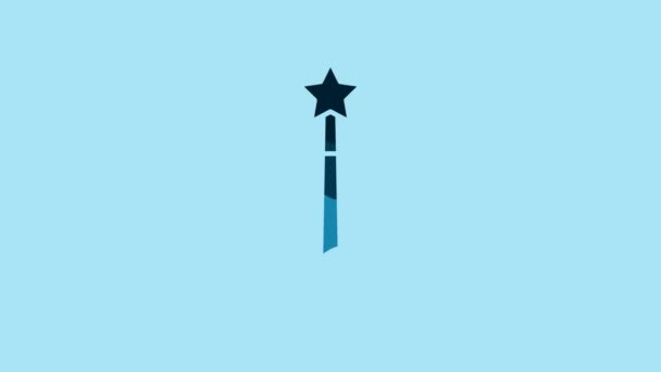 蓝色魔杖图标孤立在蓝色背景上 星形魔法配件 神奇的力量4K视频运动图形动画 — 图库视频影像