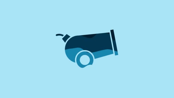 Blue Cannon Icon Isolated Blue Background Video Motion Graphic Animation — Αρχείο Βίντεο