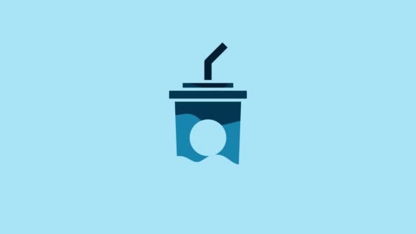 Blue Paper Glass Drinking Straw Water Icon Isolated Blue Background — Αρχείο Βίντεο