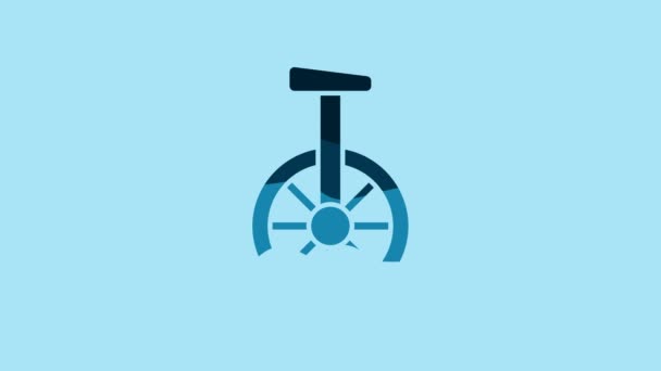 Blue Unicycle One Wheel Bicycle Icon Isolated Blue Background Monowheel — Stockvideo