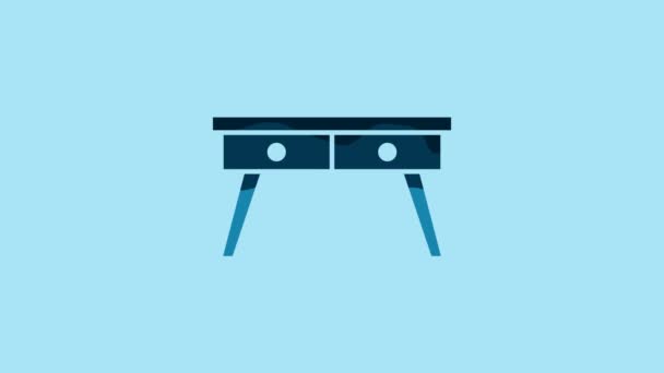 Blue Office Desk Icon Isolated Blue Background Video Motion Graphic — Vídeos de Stock