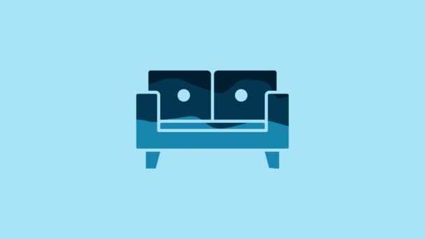 Blue Sofa Icon Isolated Blue Background Video Motion Graphic Animation — Vídeo de Stock