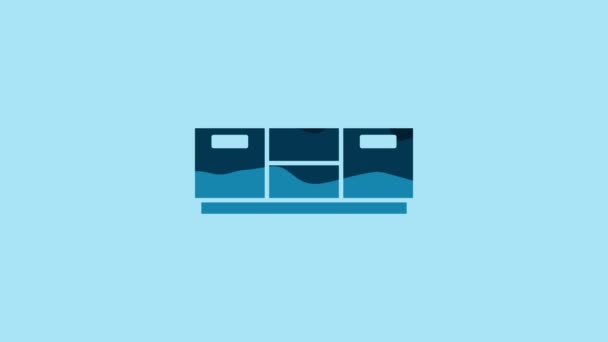 蓝色家具床头柜图标隔离在蓝色背景 4K视频运动图形动画 — 图库视频影像