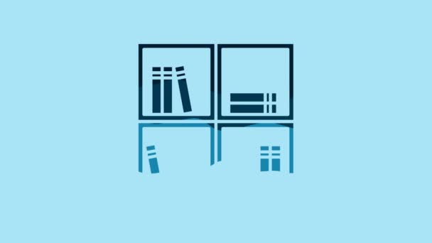 Blue Shelf Books Icon Isolated Blue Background Shelves Sign Video — Stockvideo