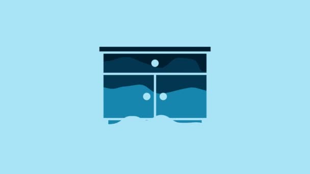 青の背景に隔離された家具のナイトスタンドアイコン 4Kビデオモーショングラフィックアニメーション — ストック動画