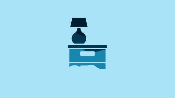 蓝色家具床头柜 灯图标隔离在蓝色背景 4K视频运动图形动画 — 图库视频影像