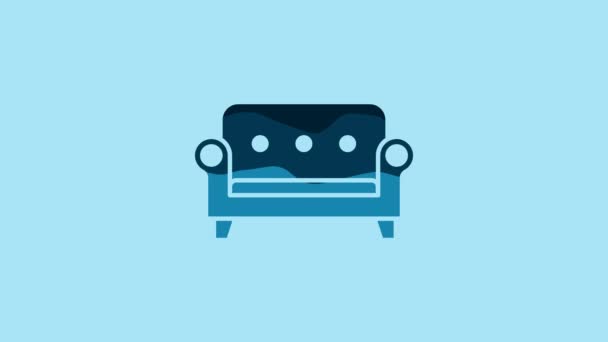 Blue Sofa Icon Isolated Blue Background Video Motion Graphic Animation — Stockvideo