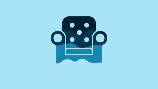 Blue Armchair Icon Isolated Blue Background Video Motion Graphic Animation — Vídeos de Stock