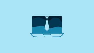 Blue Video chat conference icon isolated on blue background. Online meeting work form home. Remote project management. 4K Video motion graphic animation .
