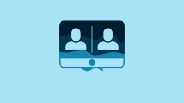 Blue Video chat conference icon isolated on blue background. Online meeting work form home. Remote project management. 4K Video motion graphic animation .