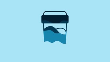 Blue Glass with water icon isolated on blue background. Soda glass. 4K Video motion graphic animation .
