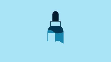 Blue Essential oil bottle icon isolated on blue background. Organic aromatherapy essence. Skin care serum glass drop package. 4K Video motion graphic animation .