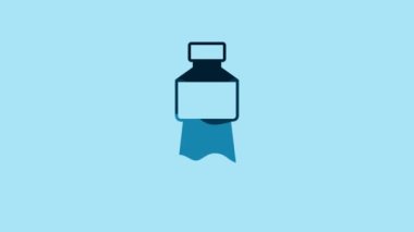 Blue Bottle of water icon isolated on blue background. Soda aqua drink sign. 4K Video motion graphic animation .