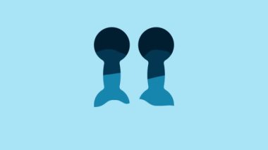 Blue Dumbbell icon isolated on blue background. Muscle lifting icon, fitness barbell, gym, sports equipment, exercise bumbbell. 4K Video motion graphic animation .