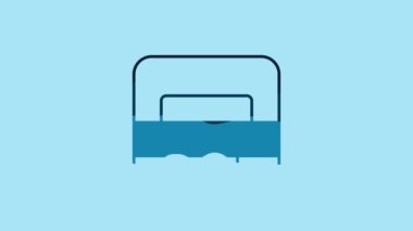 Blue Big bed for two or one person icon isolated on blue background. 4K Video motion graphic animation .
